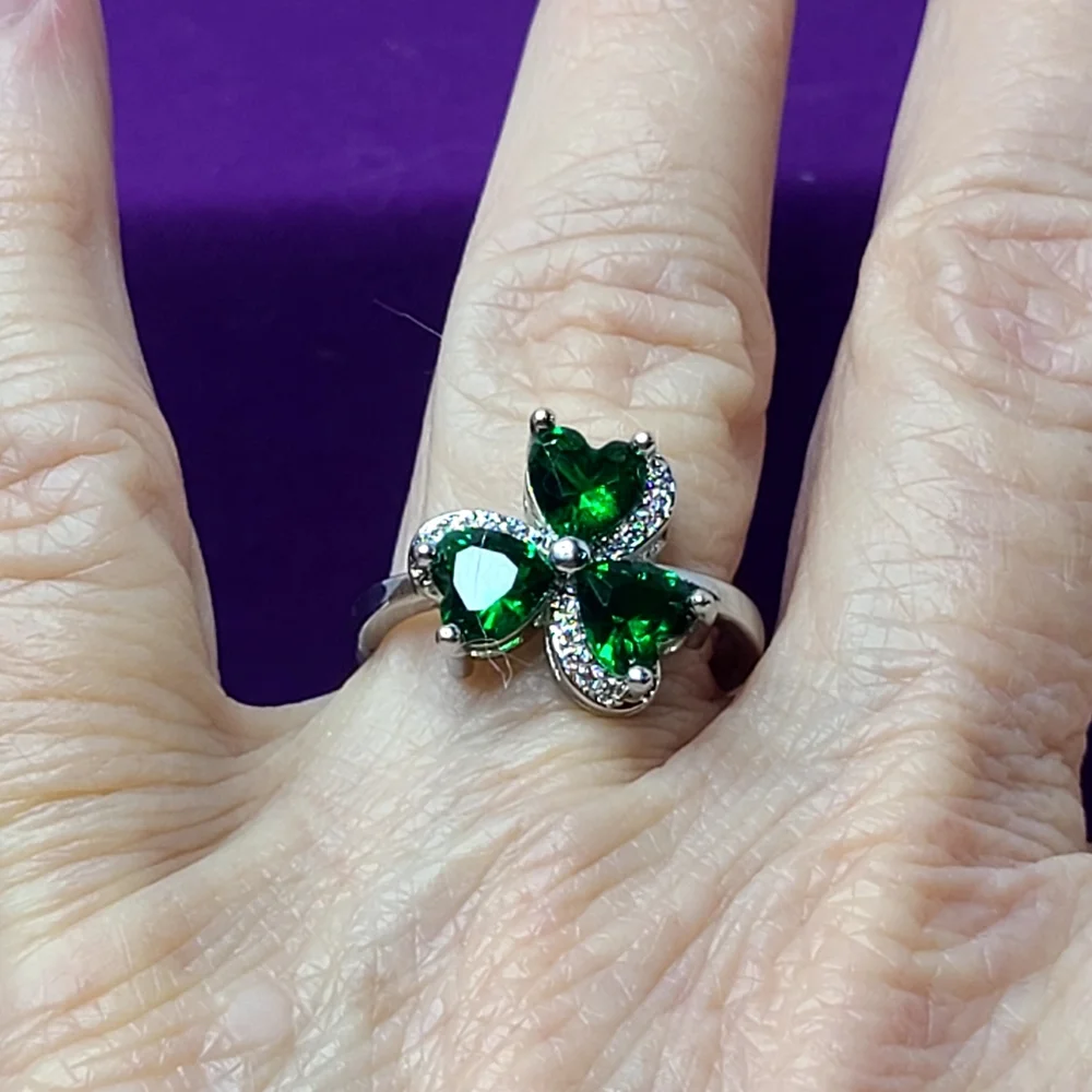 Green Hearts Sterling Silver Ring
